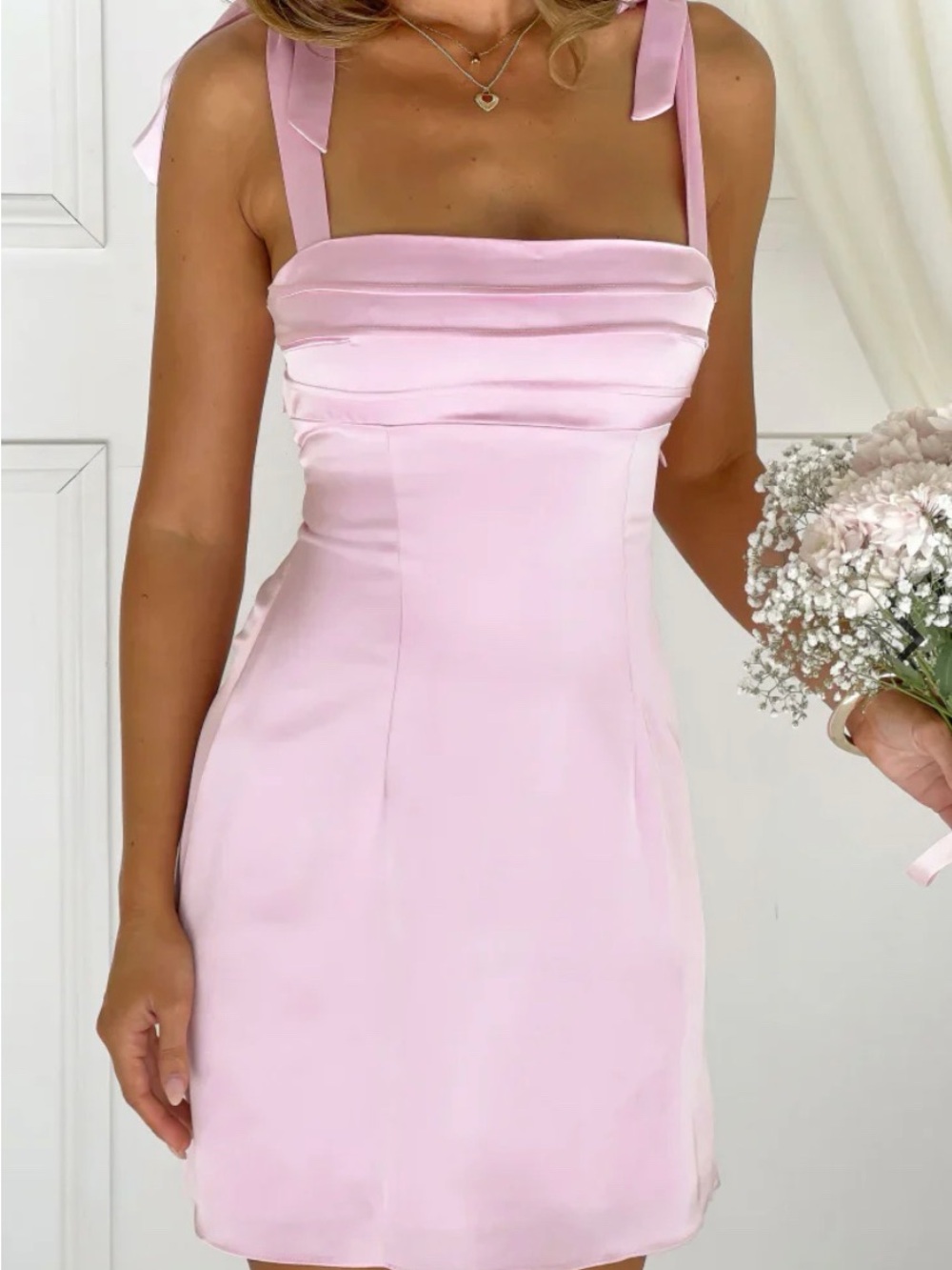 Akira Tall Fit Pink Tie Mini Dress Beginning Boutique